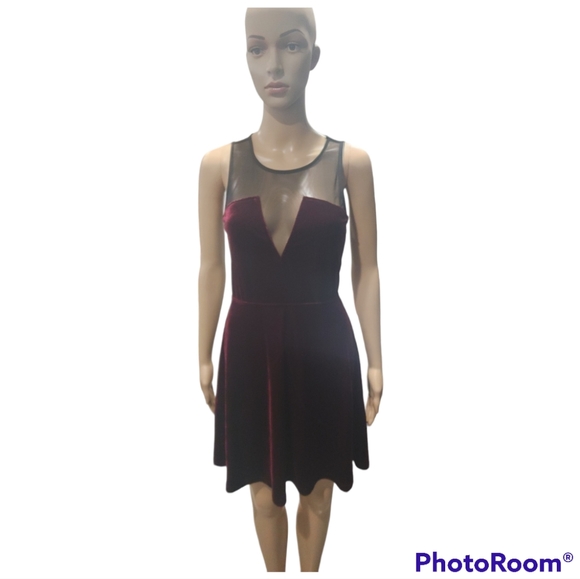 NWOT Forever 21 Velvet Mesh Paneled Skater Dress - Picture 2 of 3